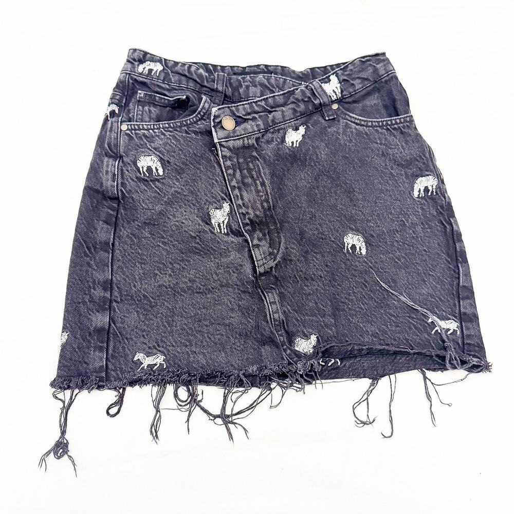 Desigual Pakaian Jadi Wanita Rok Charcoal Zebra Black Jean Denim Skirt Size S